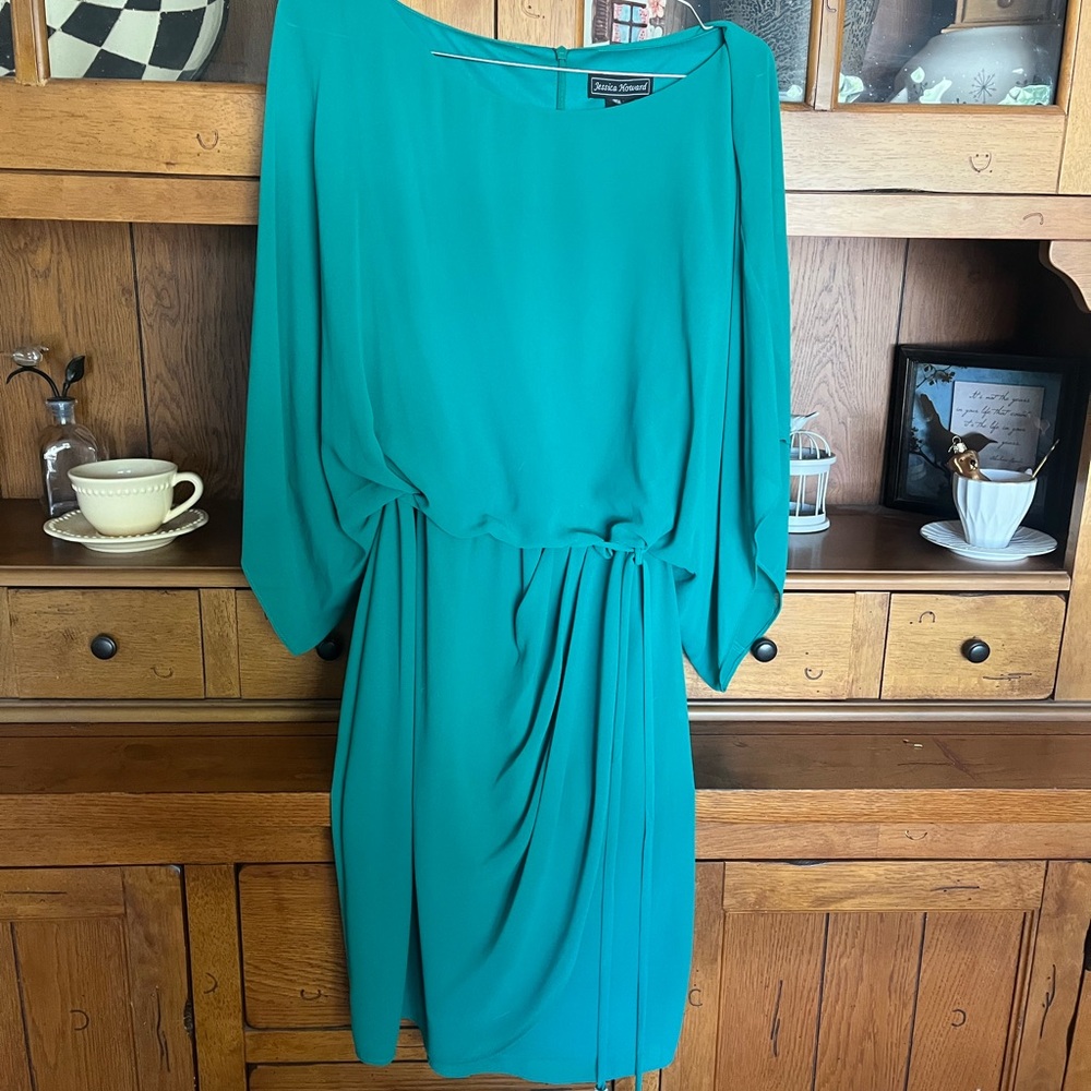Jessica Howard Missy boatneck dolman dress women’s size 12, elastic waist w/ tie